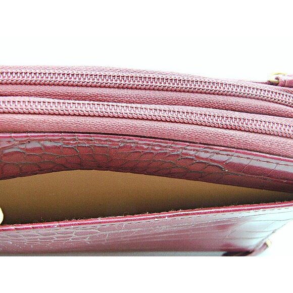 Buxton Burgundy Wallet Double Zip Compartments Croc Design Purse ID Card Slots - Picture 15 of 16